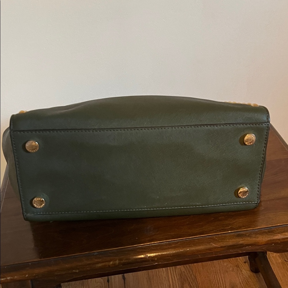 Michael Kors Dark Green Studded Satchel - Picture 5 of 9